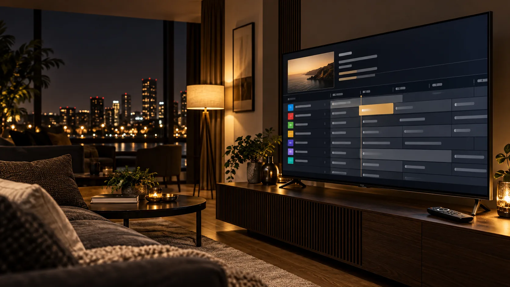 TiviMate IPTV Player guide on Android TV in a modern UK living room