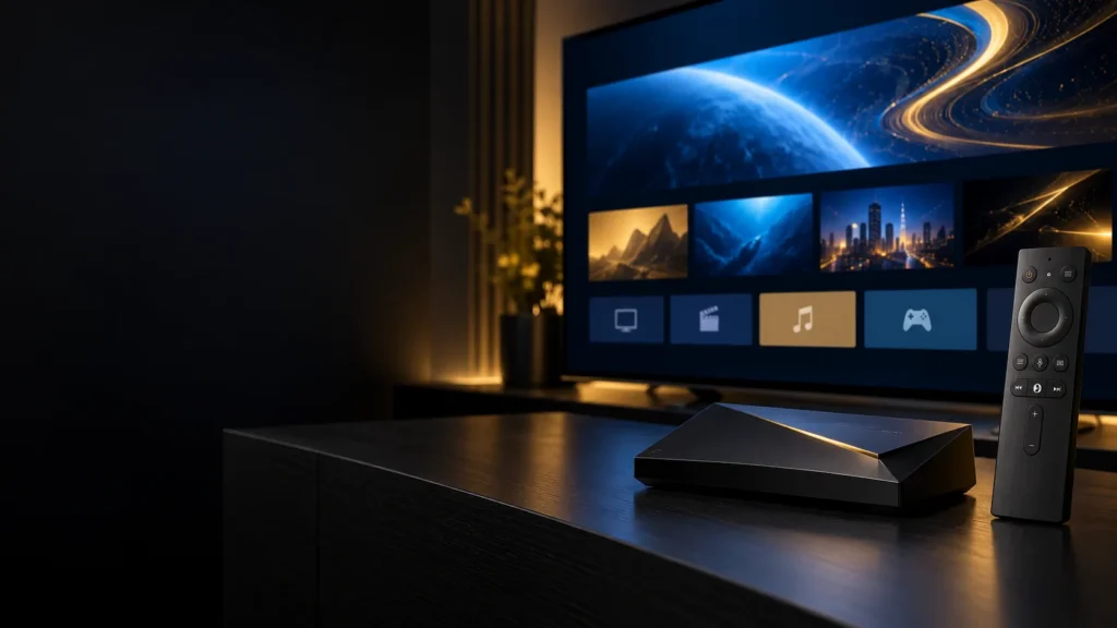 IPTV on NVIDIA Shield setup with NVIDIA Shield TV connected to a television in the UK