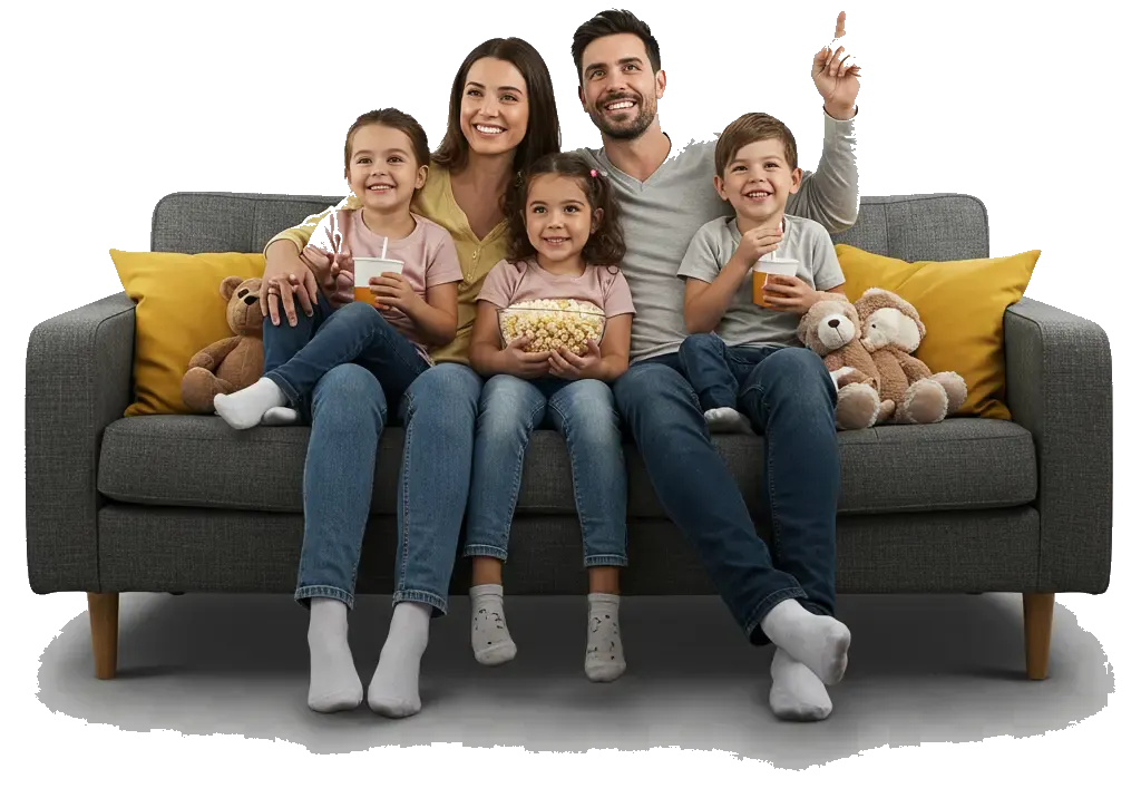 Family watching a UK IPTV provider service on television